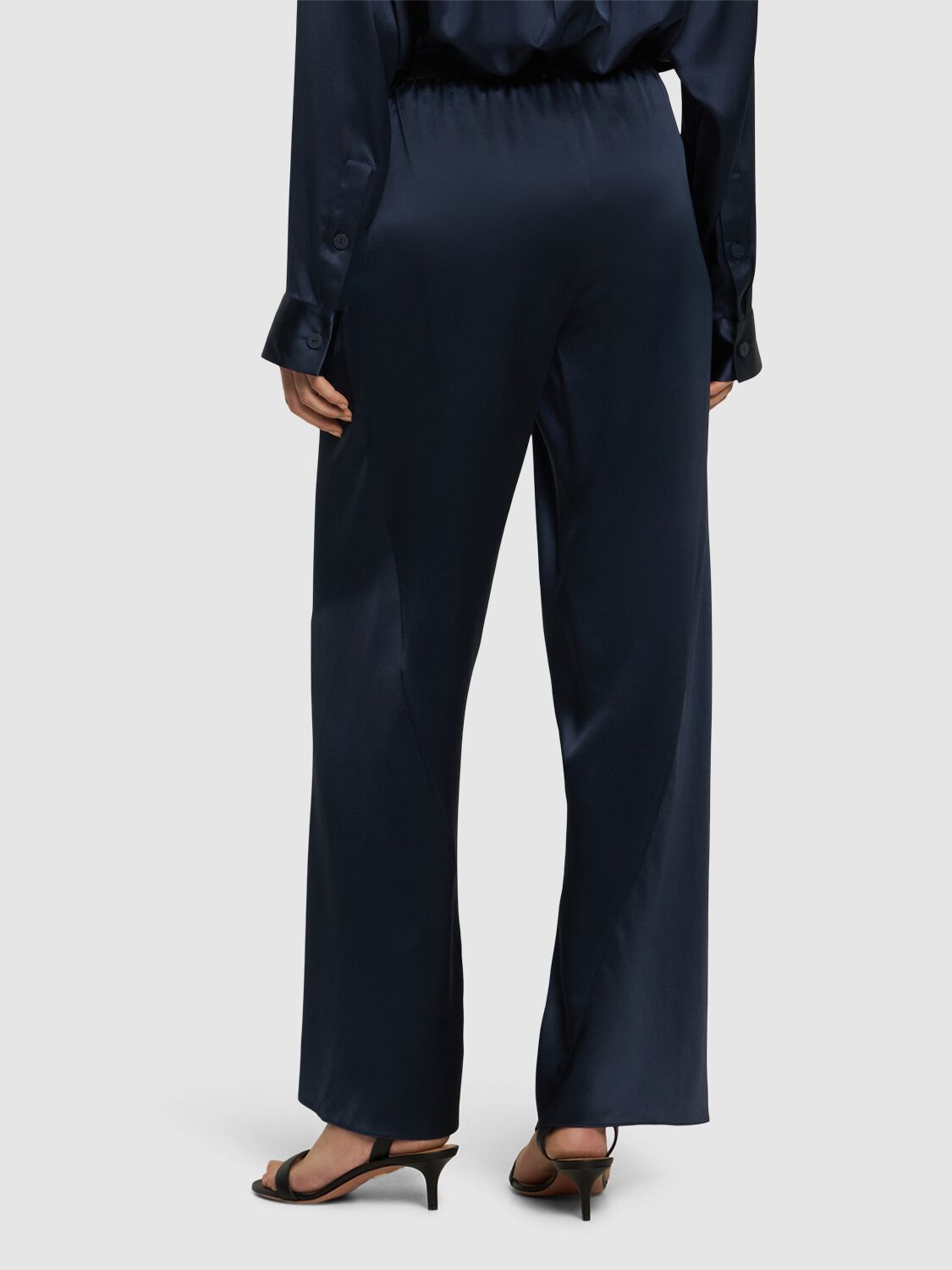 Shop Christopher Esber Bias Silk Mid Waist Wide Pants In Navy
