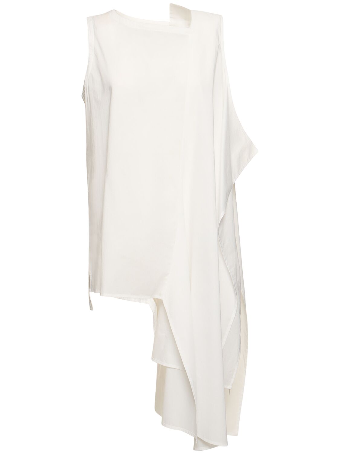 Yohji Yamamoto Sleeveless Asymmetric Draped Cotton Top In White