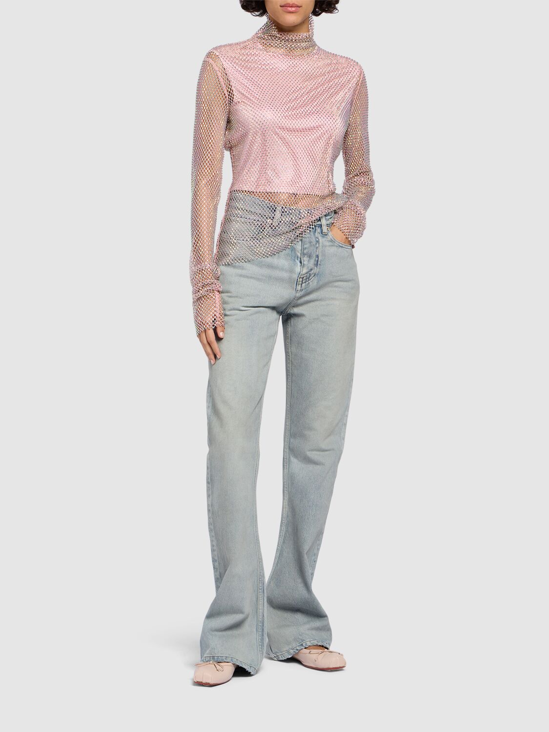 Shop Sportmax Valdai Embellished Mesh Top In Pink