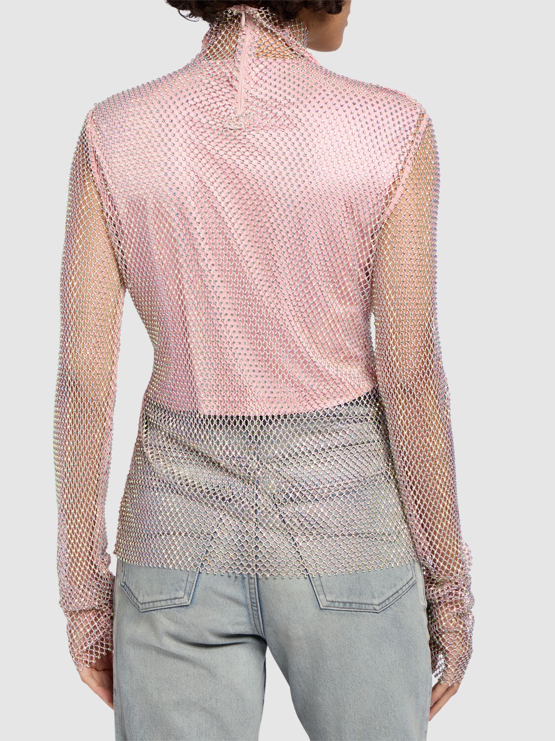 Shop Sportmax Valdai Embellished Mesh Top In Pink