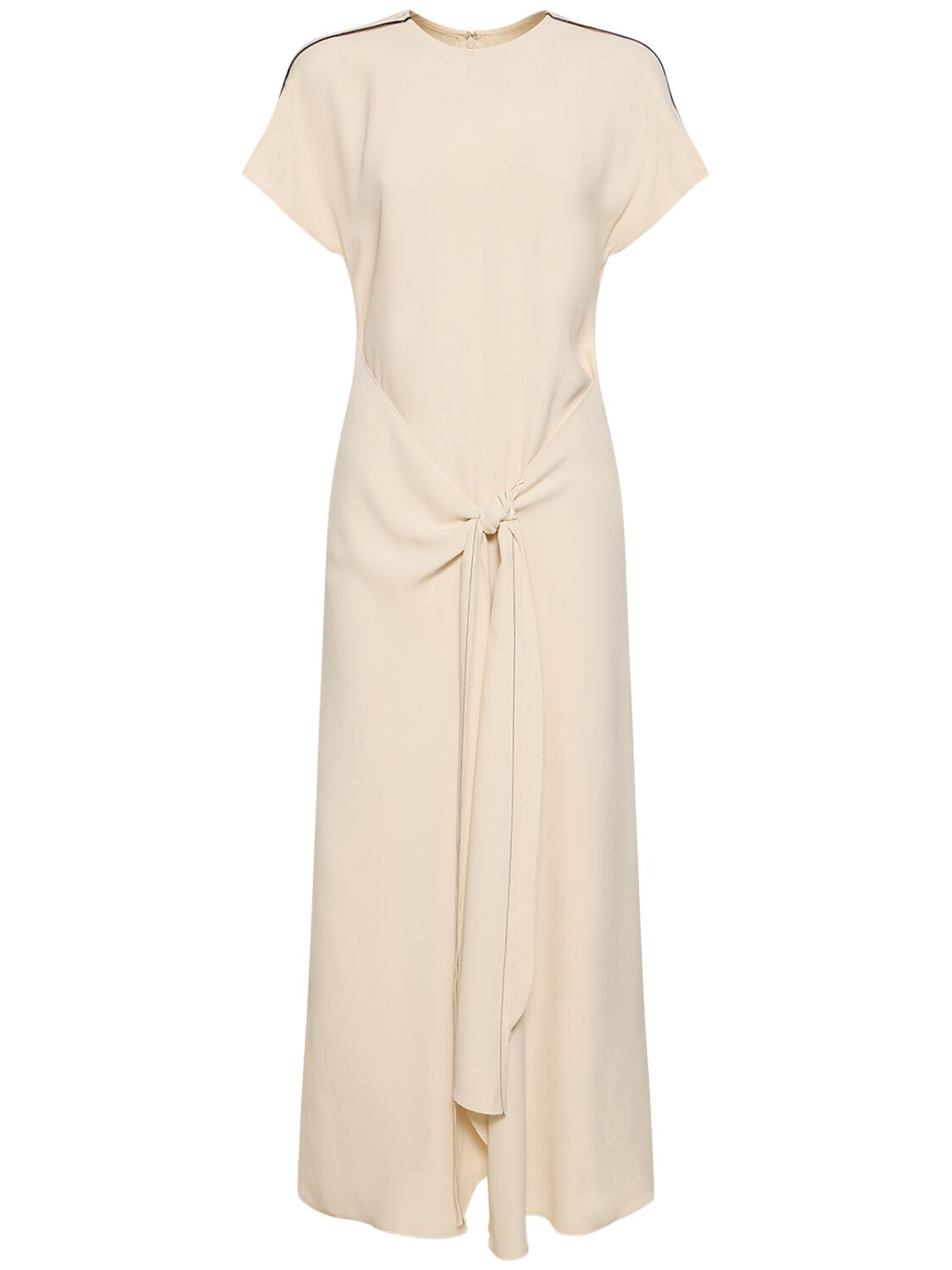 Victoria Beckham Tie Detail Viscose Midi Dress In White