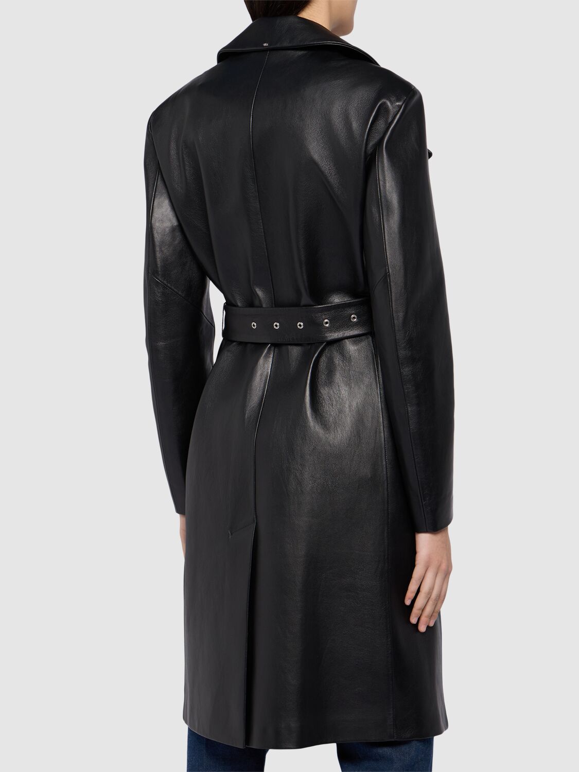 Shop Sportmax Giostra Napa Leather Trench Coat In Black