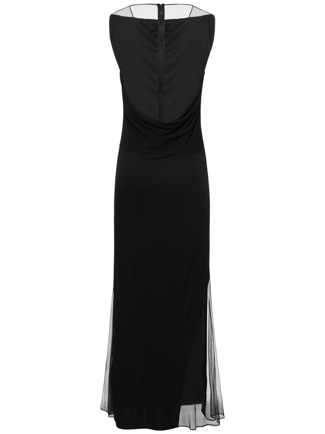 Shop Helmut Lang Viscose Long Dress W/sheer Sides In Black