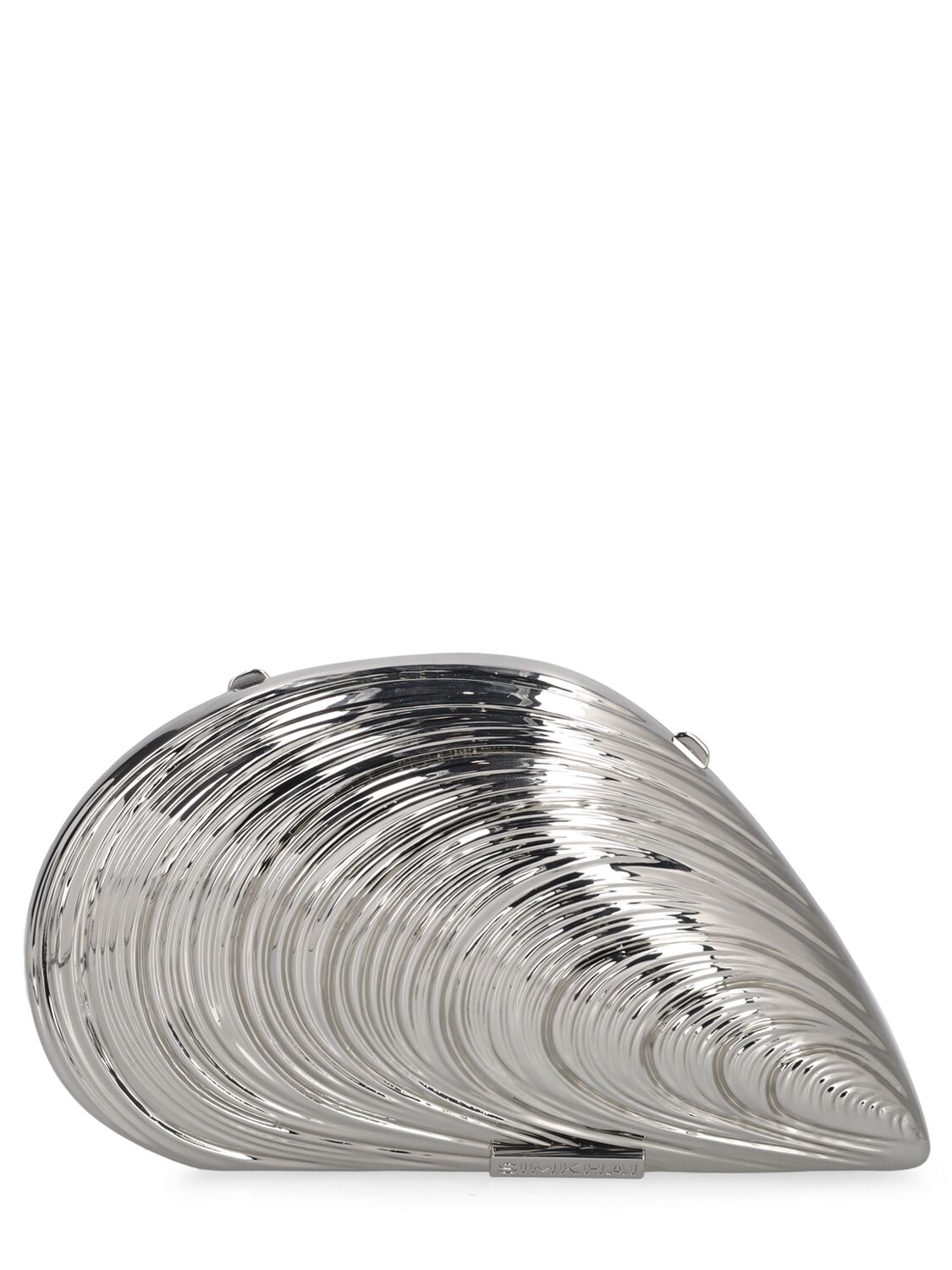 Simkhai Bridget Metal Oyster Shell Clutch In Silver