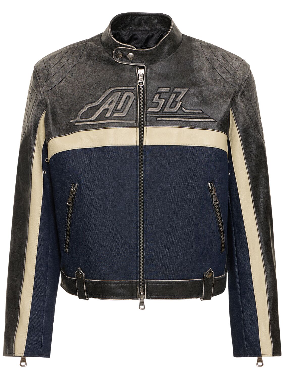 Shop Andersson Bell 24 Racing Leather & Denim Jacket In Black