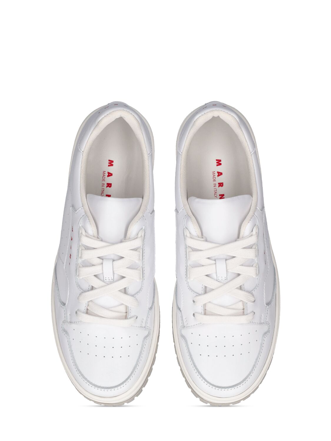 Shop Marni Junior Leather Lace-up Sneakers W/ Logo In White