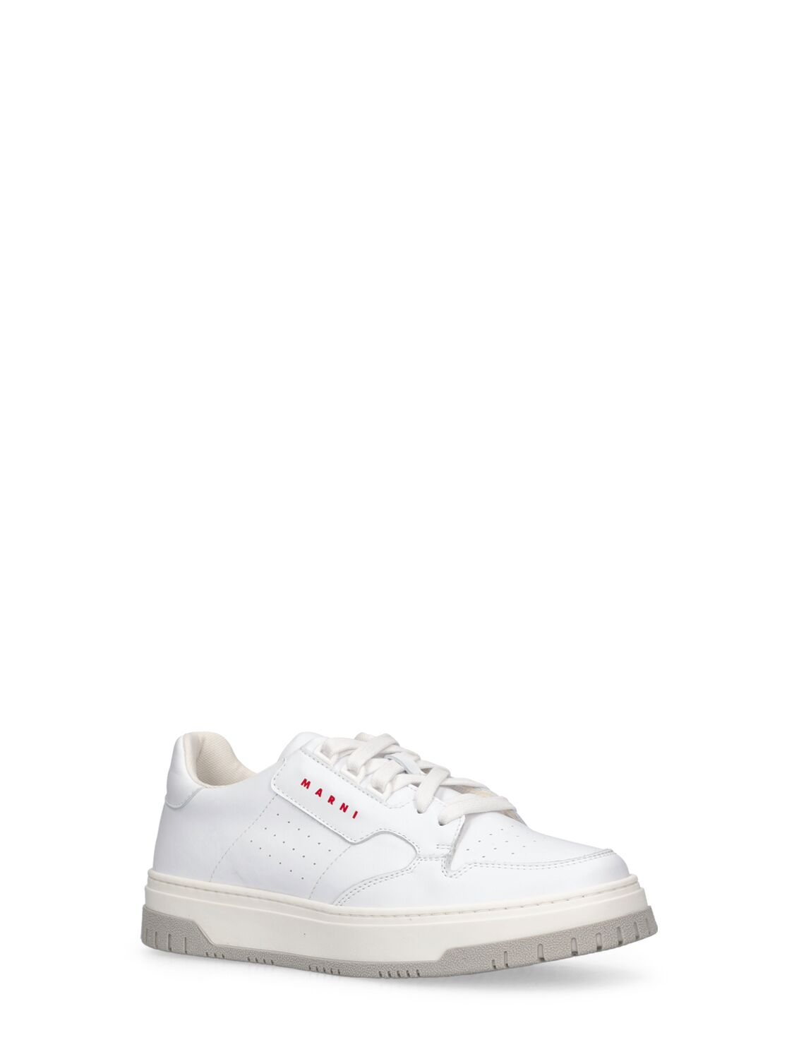 Shop Marni Junior Leather Lace-up Sneakers W/ Logo In White