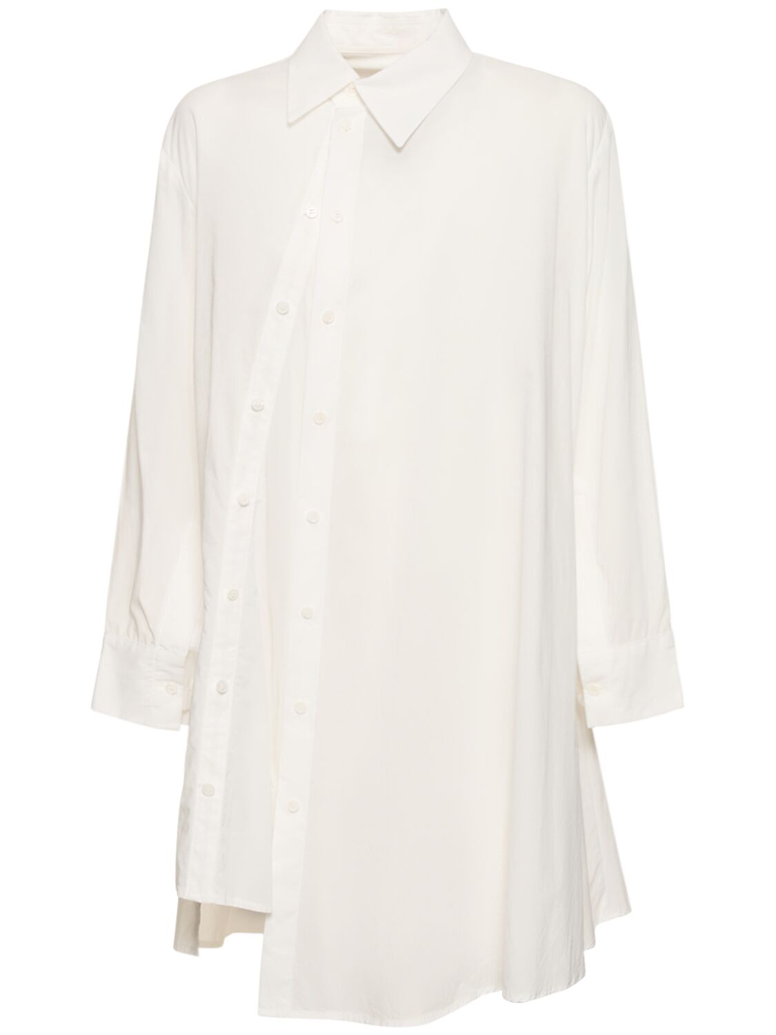 Yohji Yamamoto Cotton Voile Asymmetric Buttoned Shirt In Off White