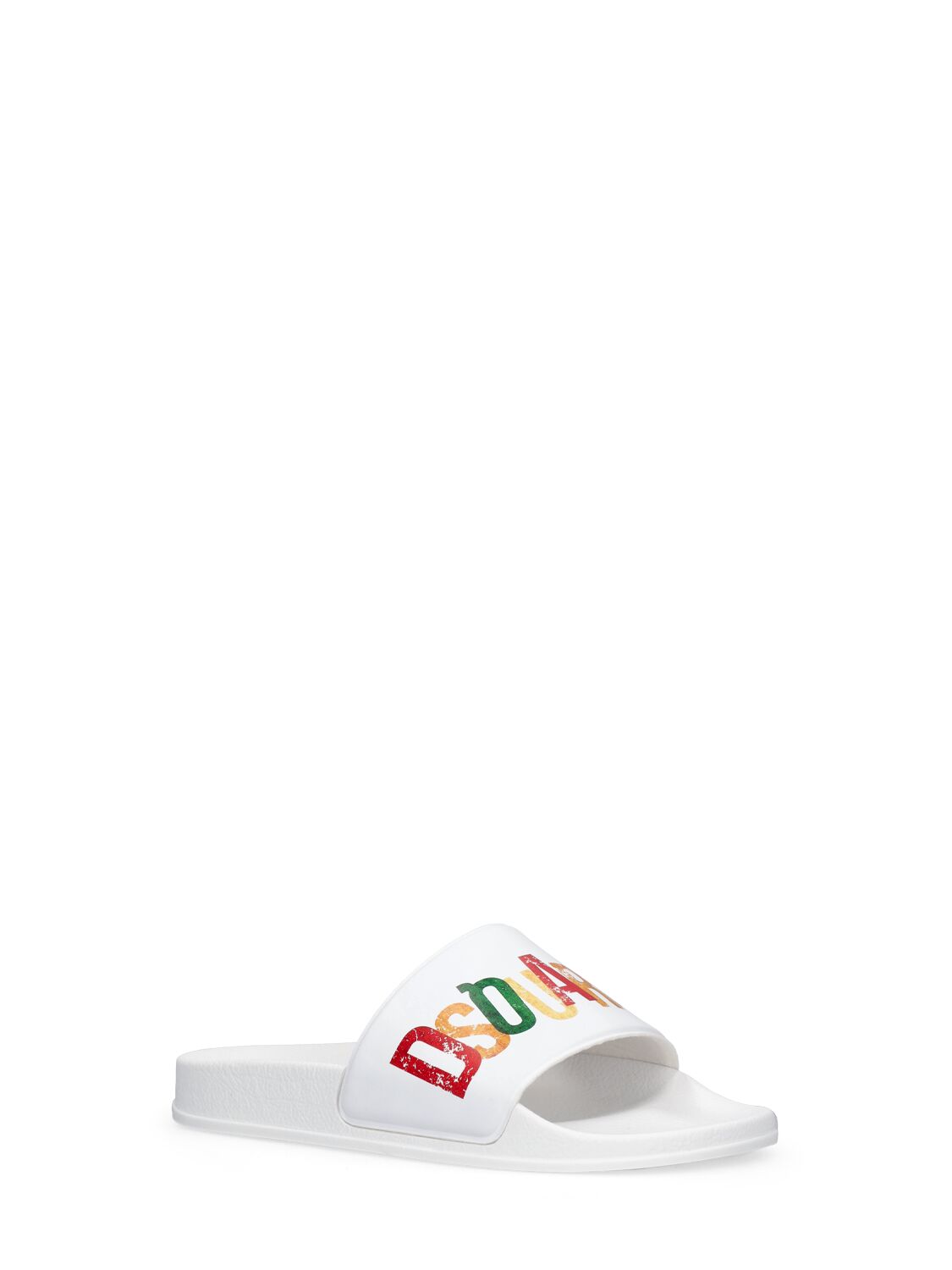 Shop Dsquared2 Logo Print Rubber Slide Sandals In White