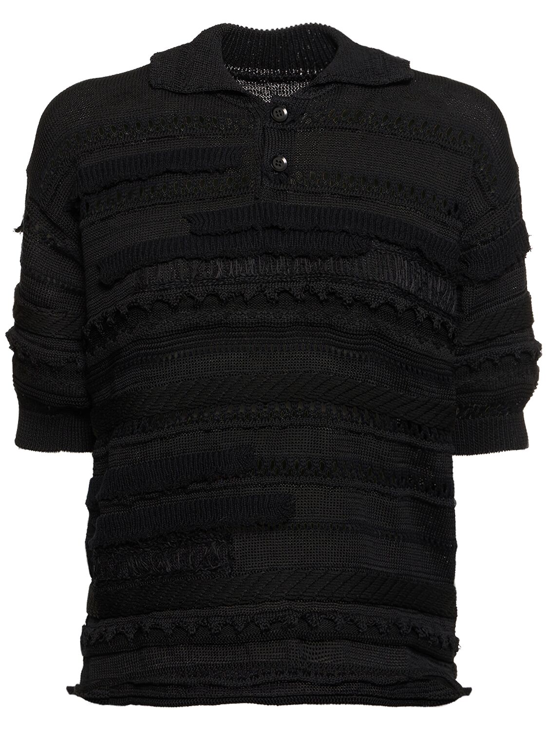 Yohji Yamamoto Openwork Jersey Knit Short Sleeve Polo In Black