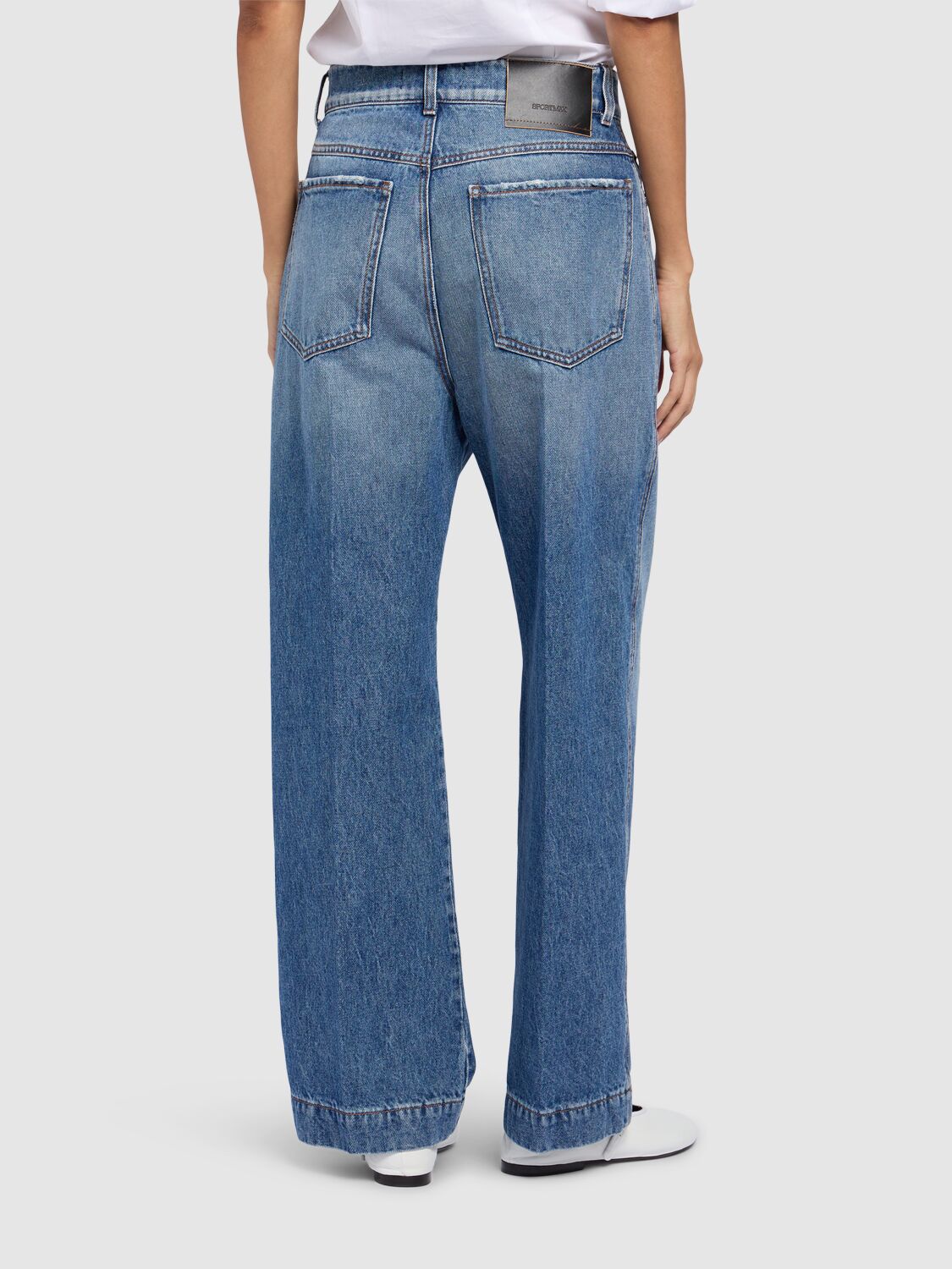 Shop Sportmax Conio Denim Mid Waist Wide Jeans In Blue