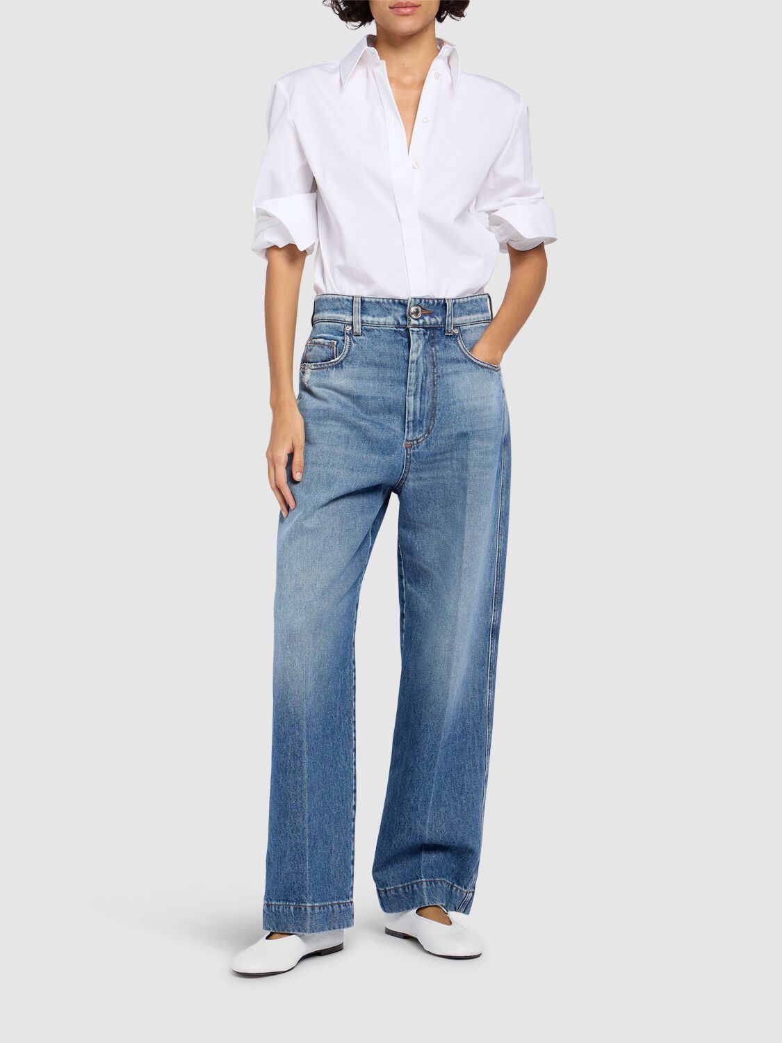 Shop Sportmax Conio Denim Mid Waist Wide Jeans In Blue