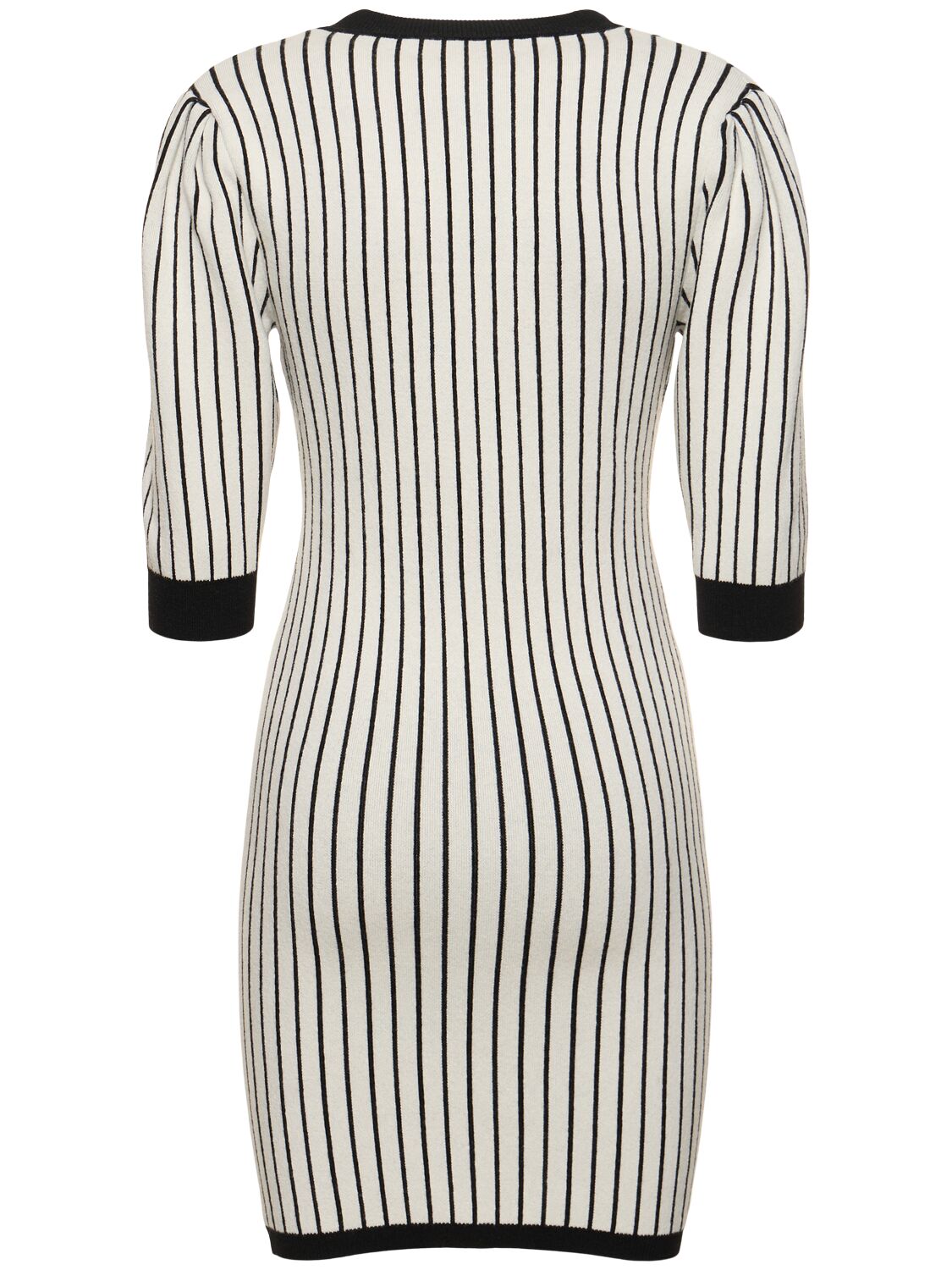 Shop Alessandra Rich Pinstriped Knit V-neck Mini Dress In White,black