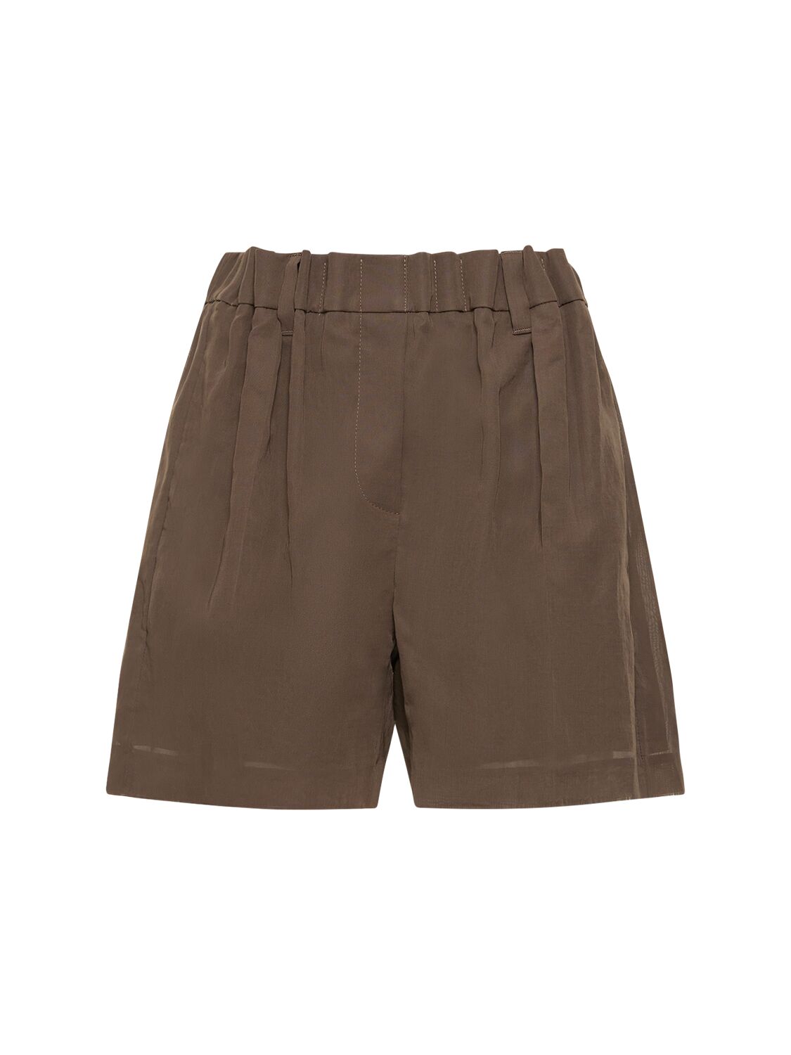 Brunello Cucinelli Cotton Gauze Elastic Shorts In Brown