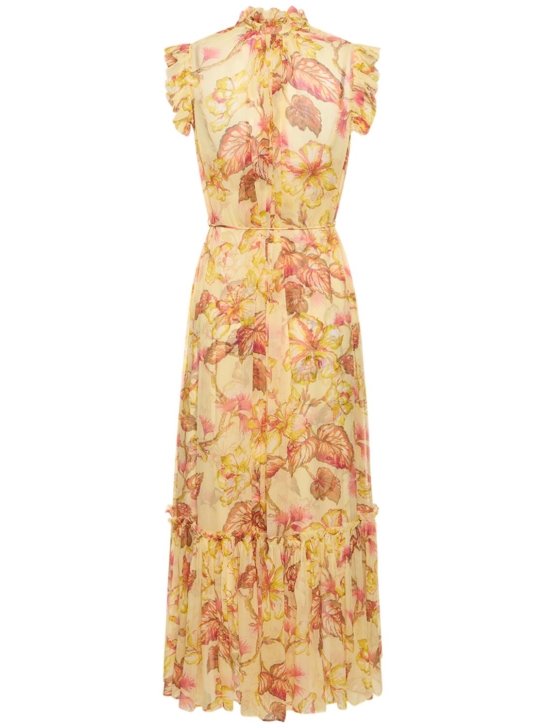 Shop Zimmermann Matchmaker Flutter Viscose Midi Dress In Yellow Hibiscus