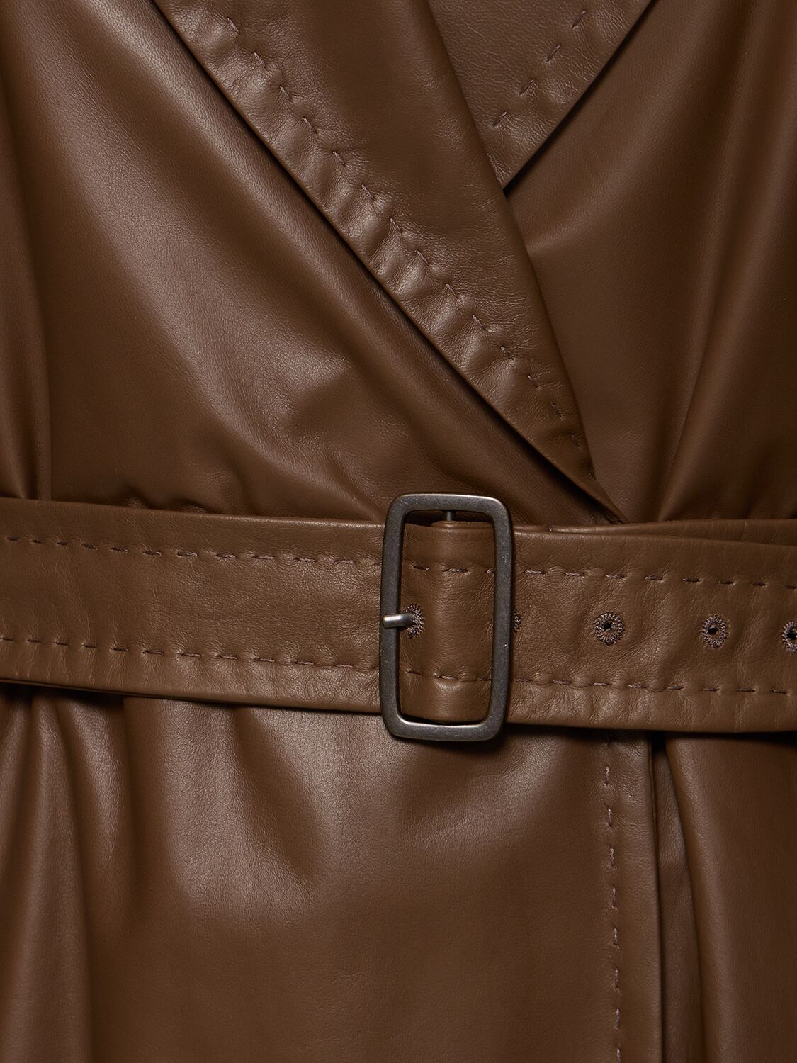Shop Max Mara Aiello Leather Trench Coat W/ Belt In Brown