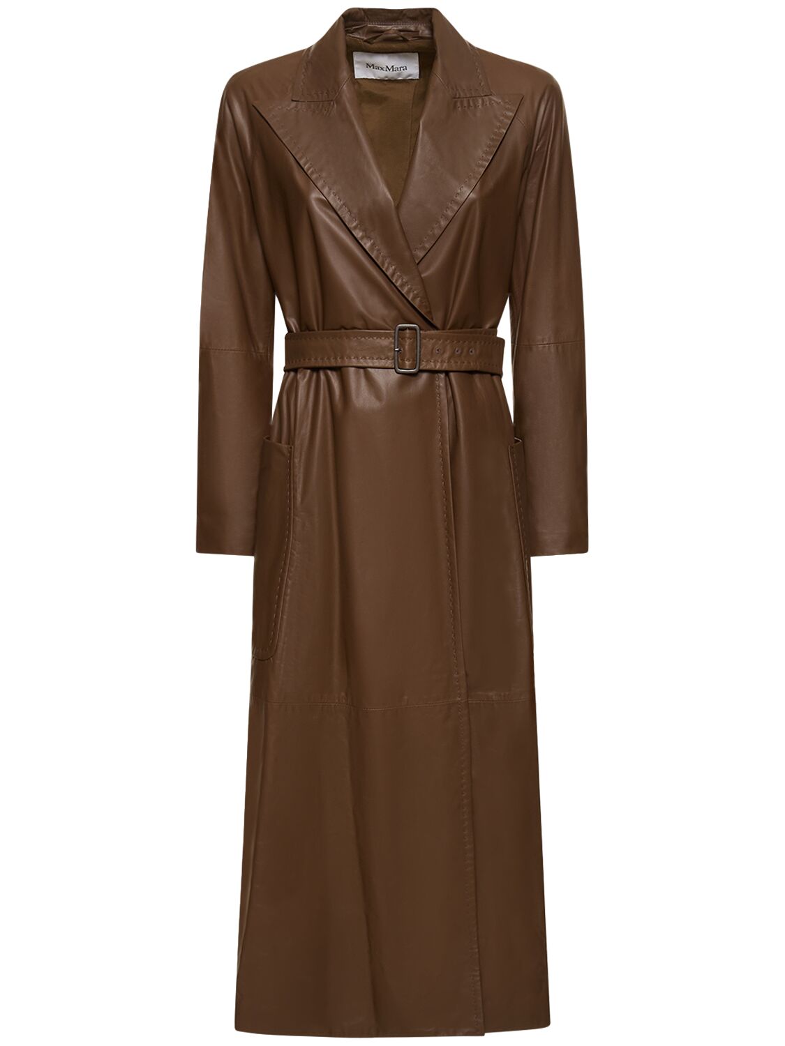 Image of Aiello Leather Trench Coat W/ Belt