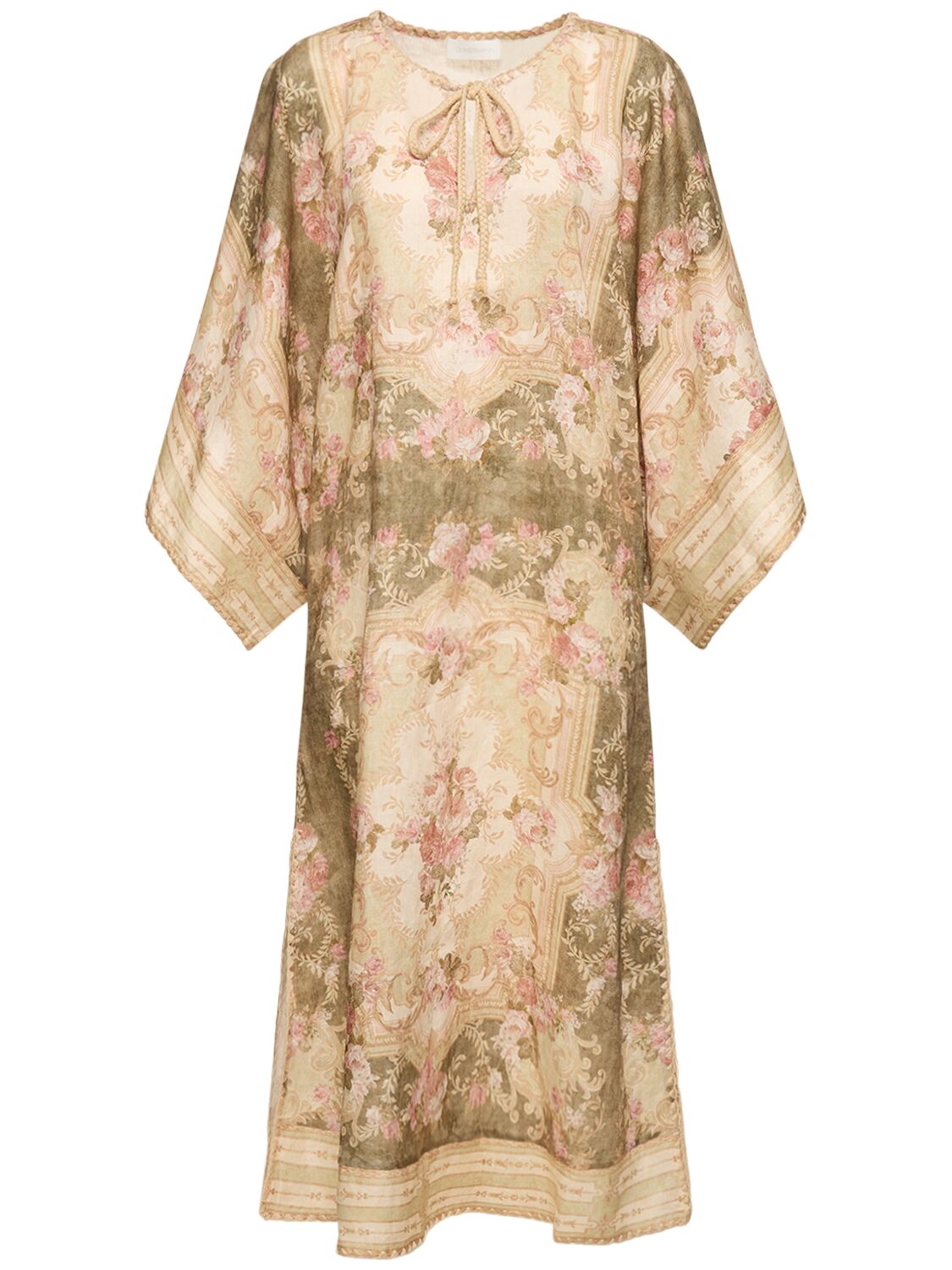 Image of August Linen Midi Kaftan Dress