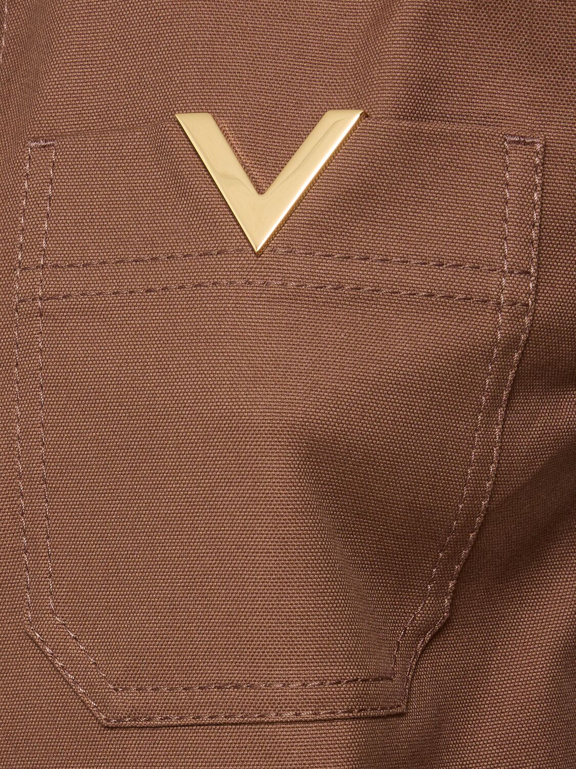 Shop Valentino Stretch Cotton Canvas Shirt Jacket In Brown