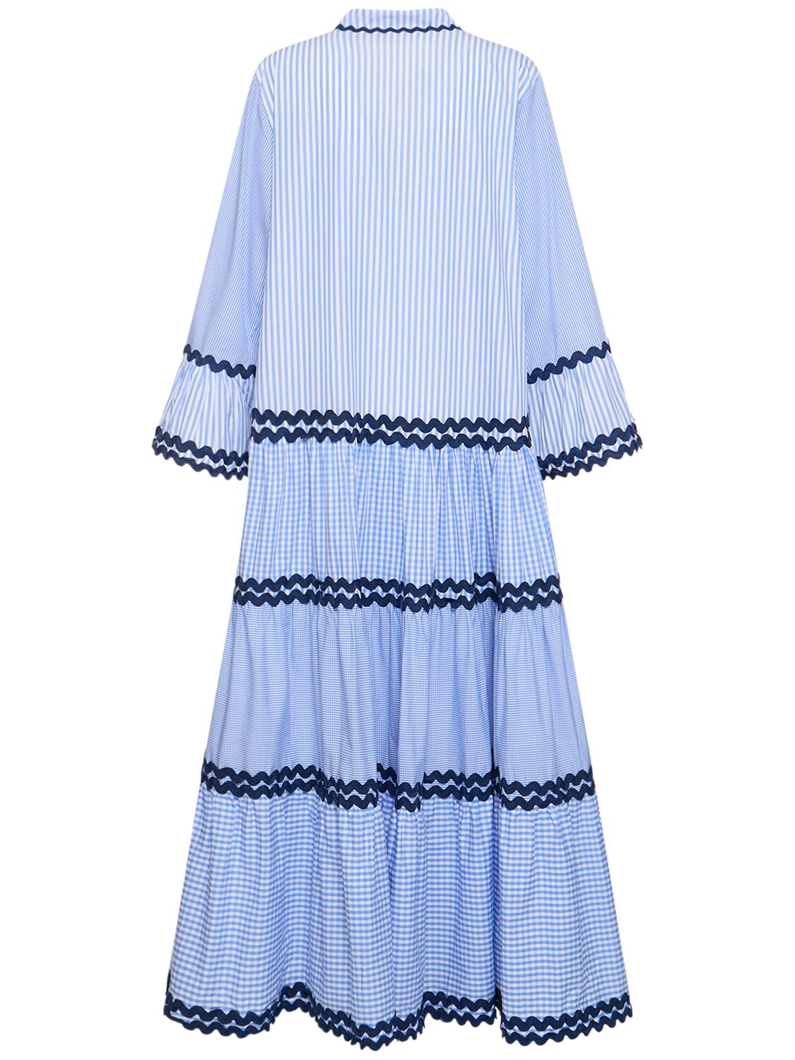 Shop Flora Sardalos Stripes Cotton Flared Long Dress In Blue
