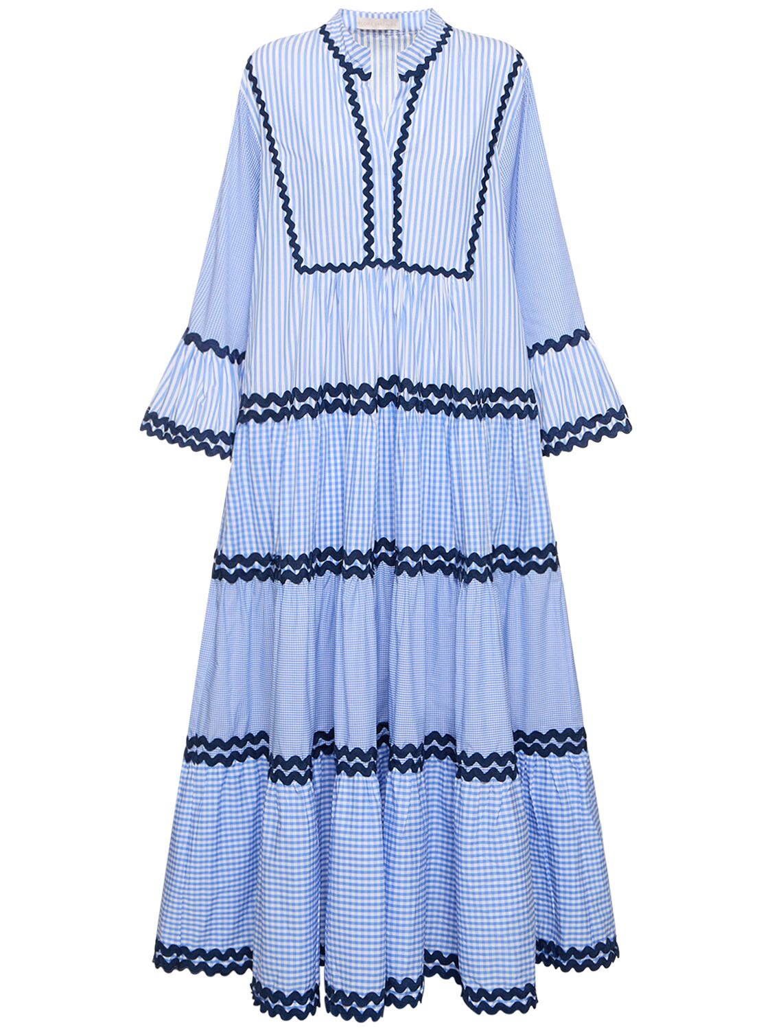 Flora Sardalos Stripes Cotton Flared Long Dress In Blue