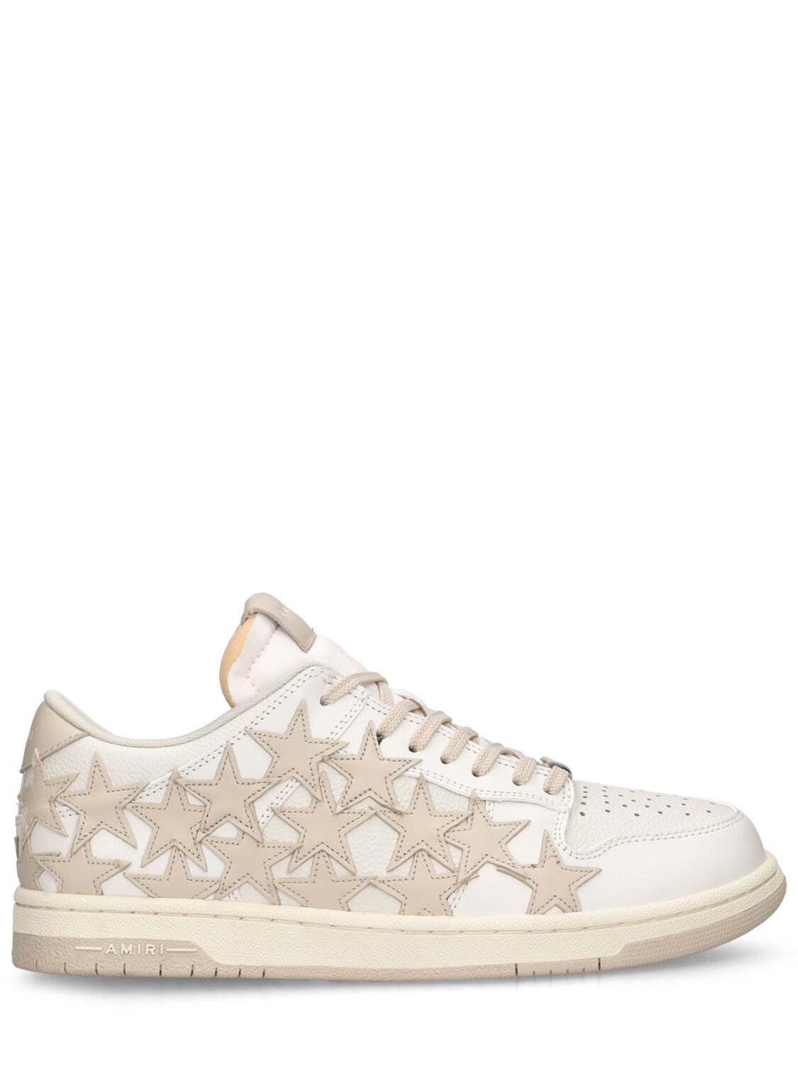 Shop Amiri Stars Leather Low Top Sneakers In White,beige