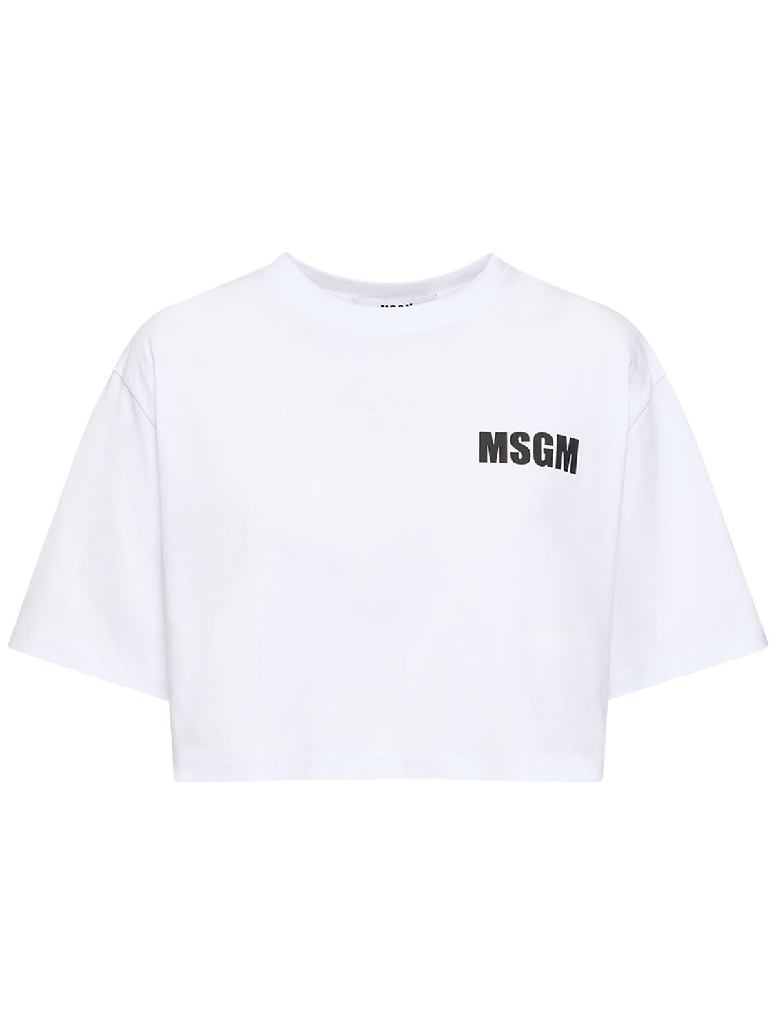 Msgm Cropped Cotton T-shirt In Optic White