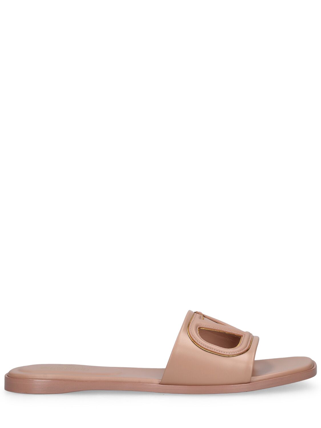 Shop Valentino Vlogo Leather Slide Sandals In Rose Cannelle,a
