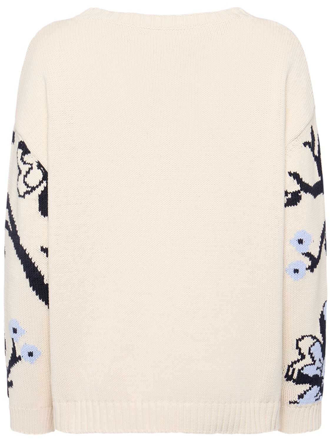 Shop Weekend Max Mara Dolmen Embroidered Cotton Blend Sweater In White/multi