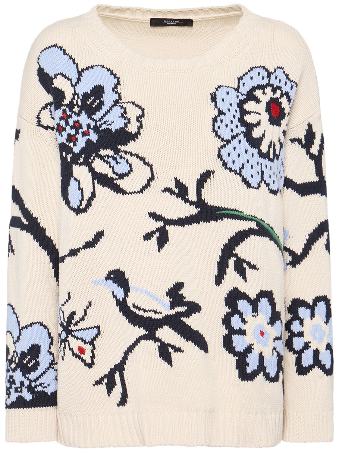 Weekend Max Mara Dolmen Embroidered Cotton Blend Sweater In White/multi