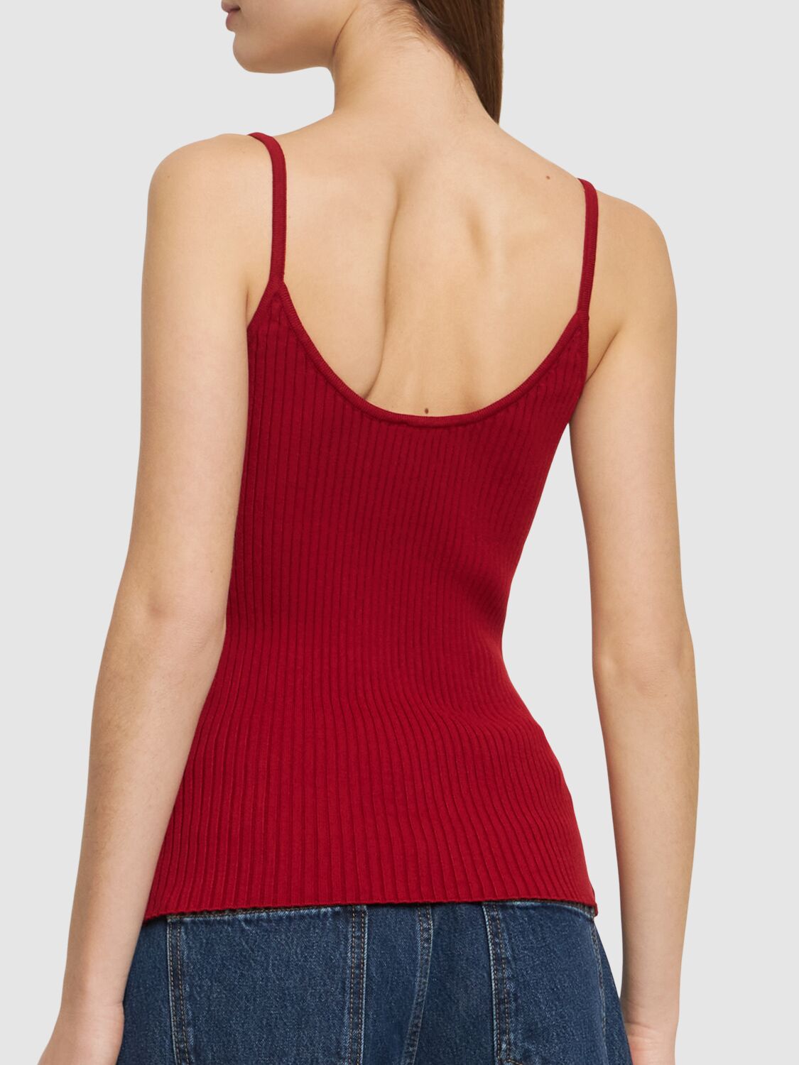 Courrèges Ribbed Texture Spaghetti Straps Top In Red