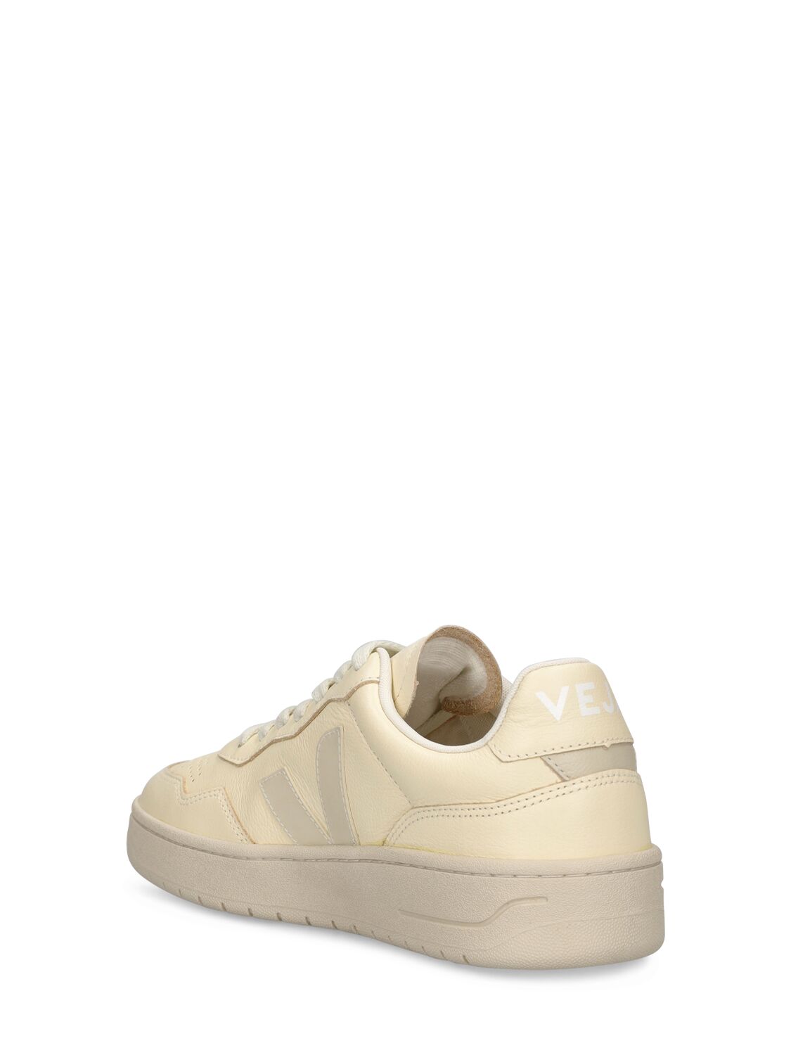 Shop Veja V-90 Leather Sneakers In Beige