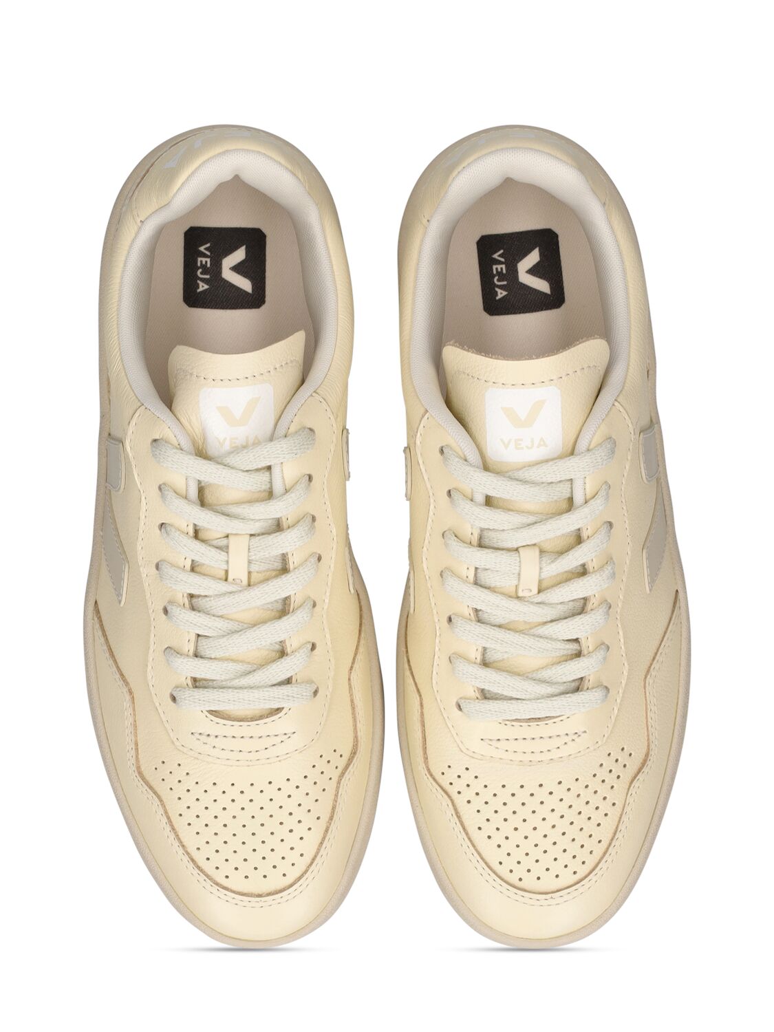 Shop Veja V-90 Leather Sneakers In Beige