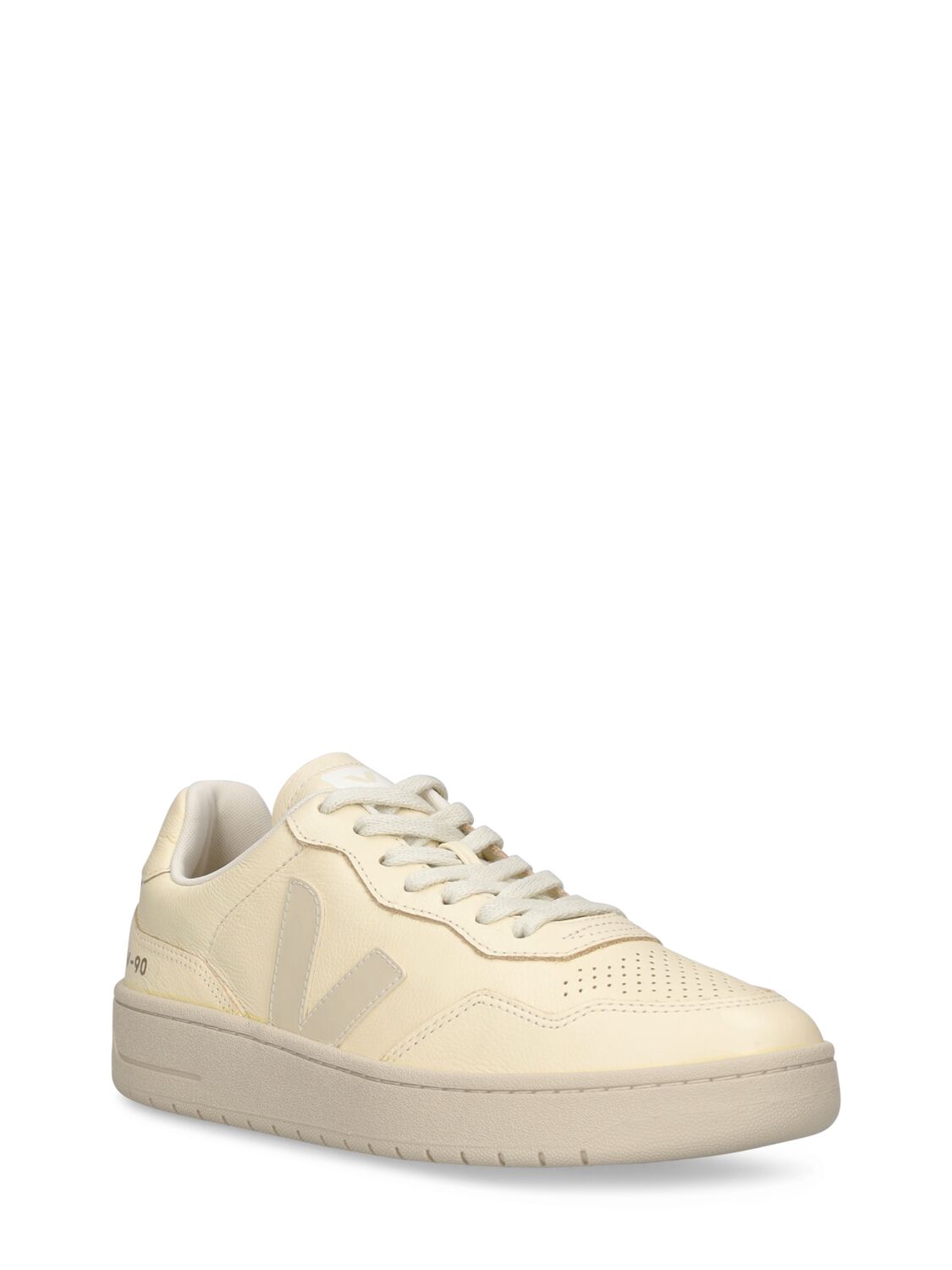 Shop Veja V-90 Leather Sneakers In Beige