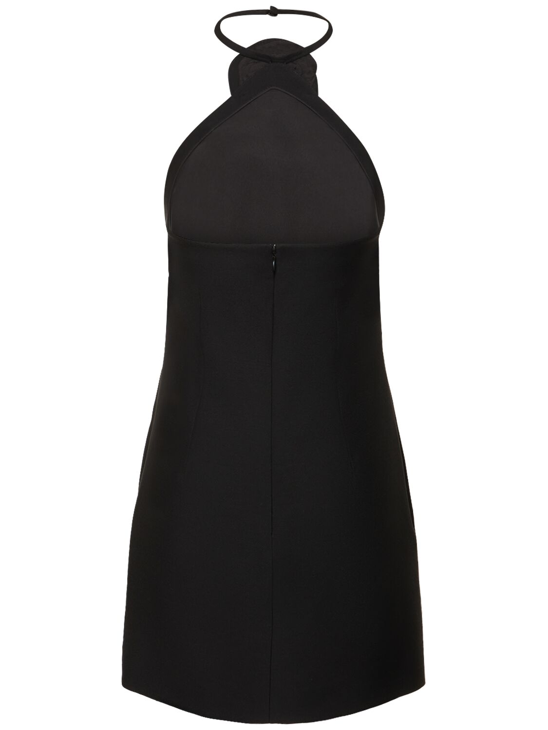 Shop Valentino Wool & Silk Crepe Rose H/neck Mini Dress In Black
