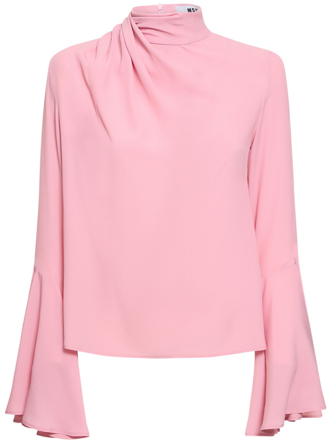 Msgm Silk Blend Bell Sleeve Shirt In Pink