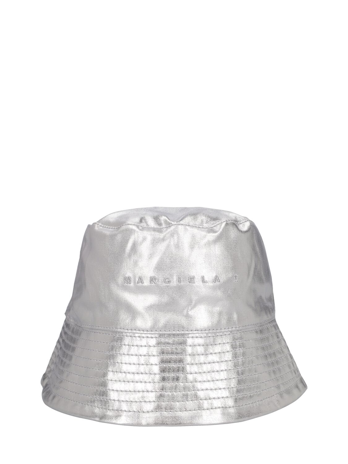 Mm6 Maison Margiela Kids' Laminated Logo Print Cotton Bucket Hat In Silver