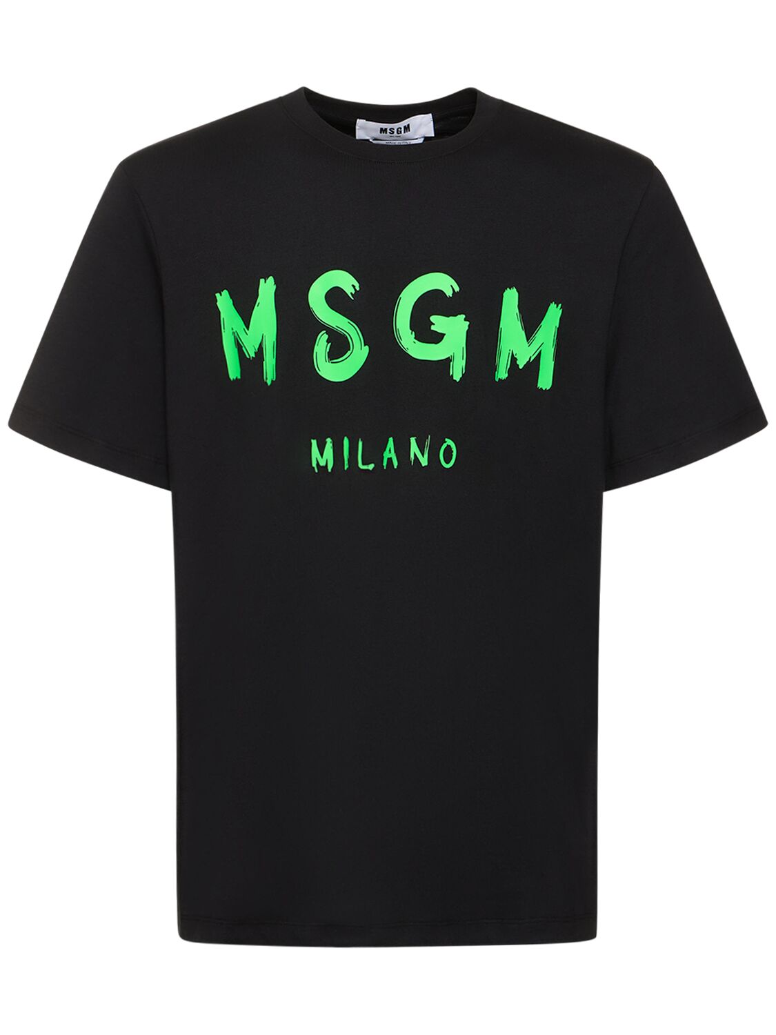 Msgm Logo Print Cotton Jersey T-shirt In Black,green