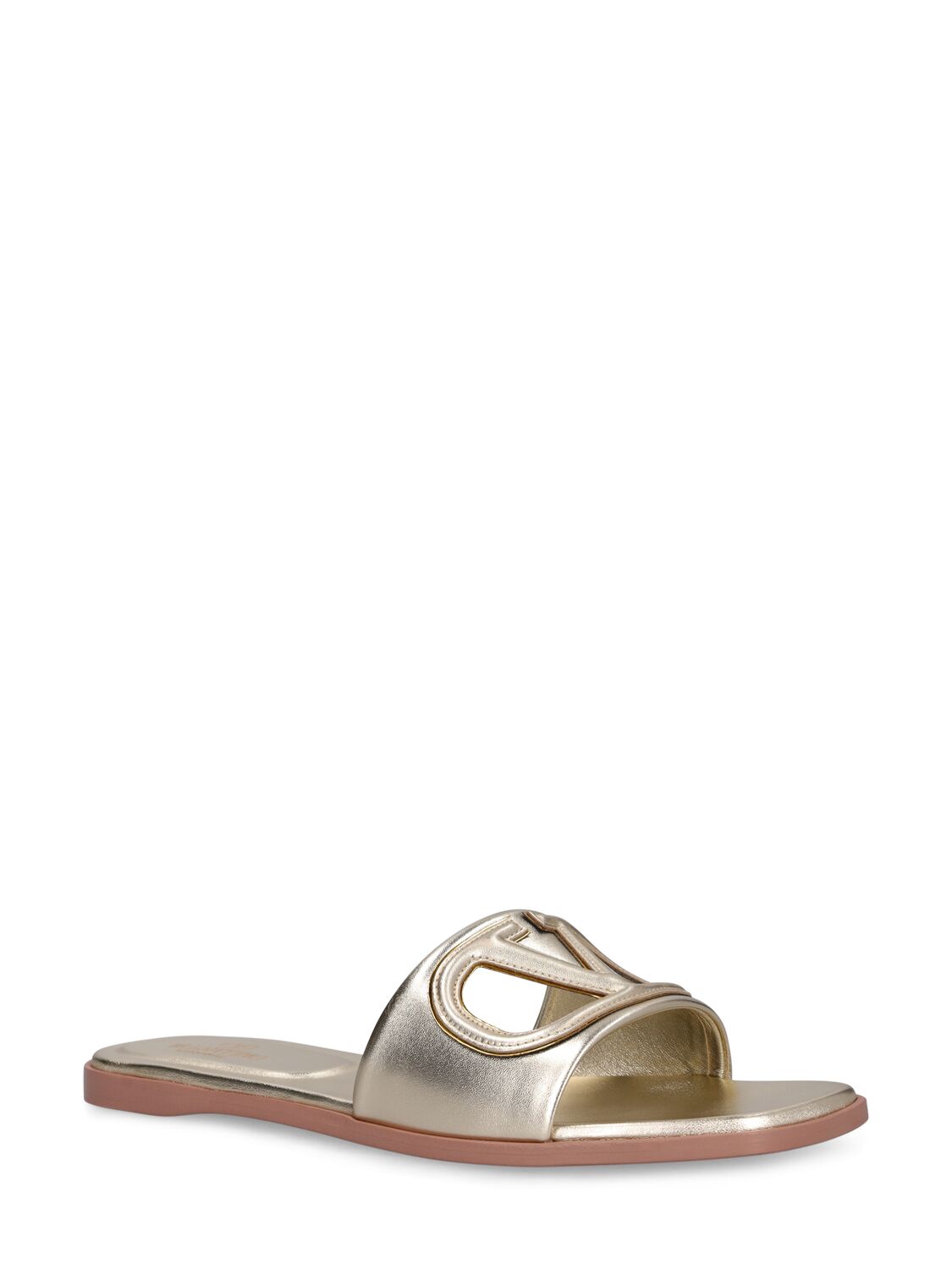 Shop Valentino Vlogo Metallic Leather Slide Sandals In Platinum