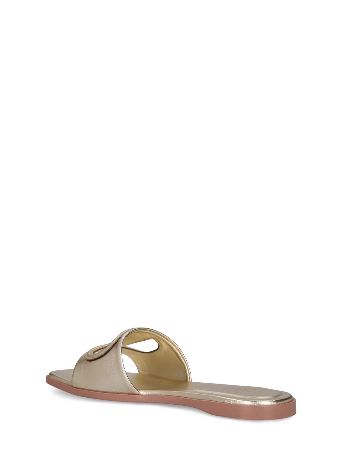 Shop Valentino Vlogo Metallic Leather Slide Sandals In Platinum