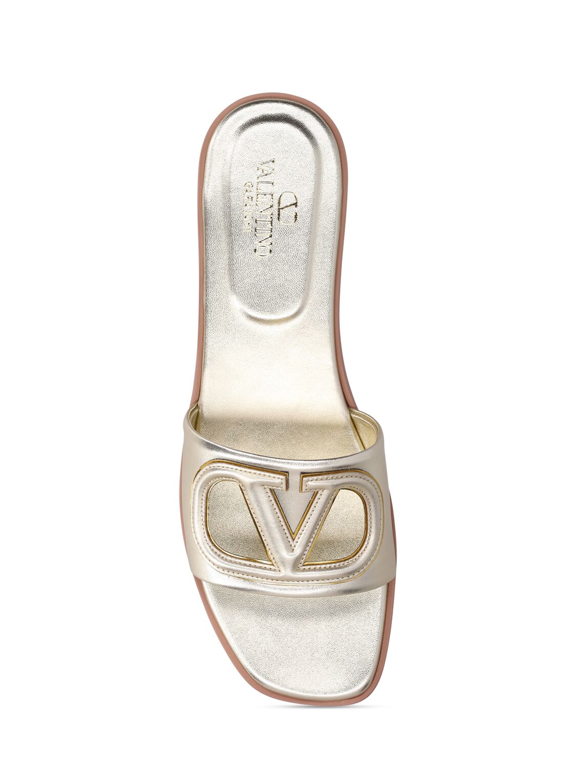 Shop Valentino Vlogo Metallic Leather Slide Sandals In Platinum