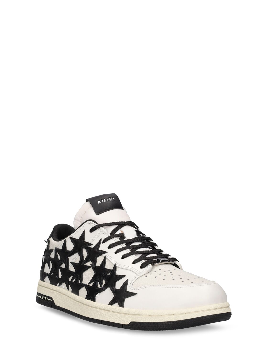 Shop Amiri Stars Leather Low Top Sneakers In White,black