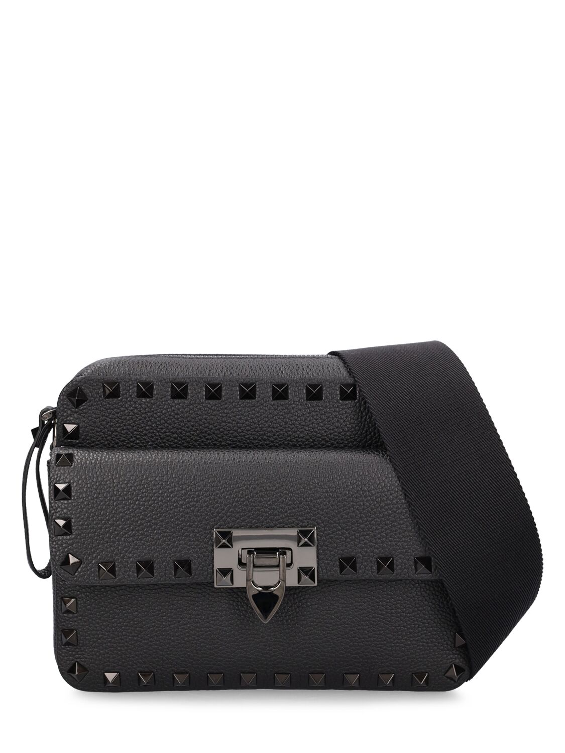 Valentino Garavani Rockstud Grained Leather Crossbody Bag In Black