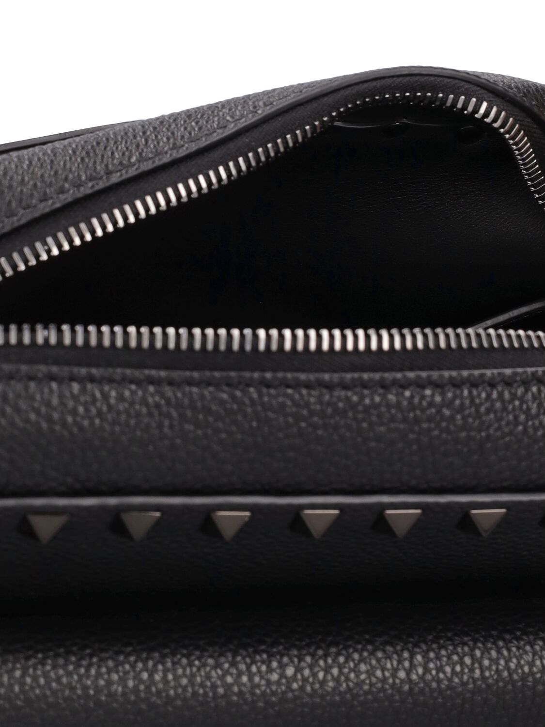 Shop Valentino Rockstud Grained Leather Crossbody Bag In Black