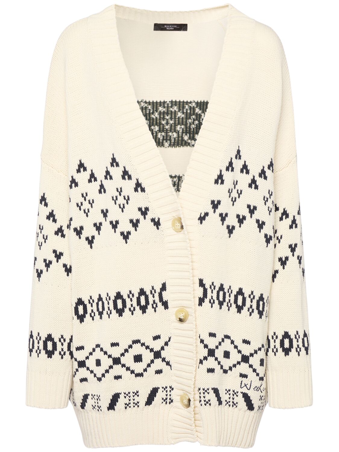 Weekend Max Mara Acacia Embroidered Cotton Blend Cardigan In White/black