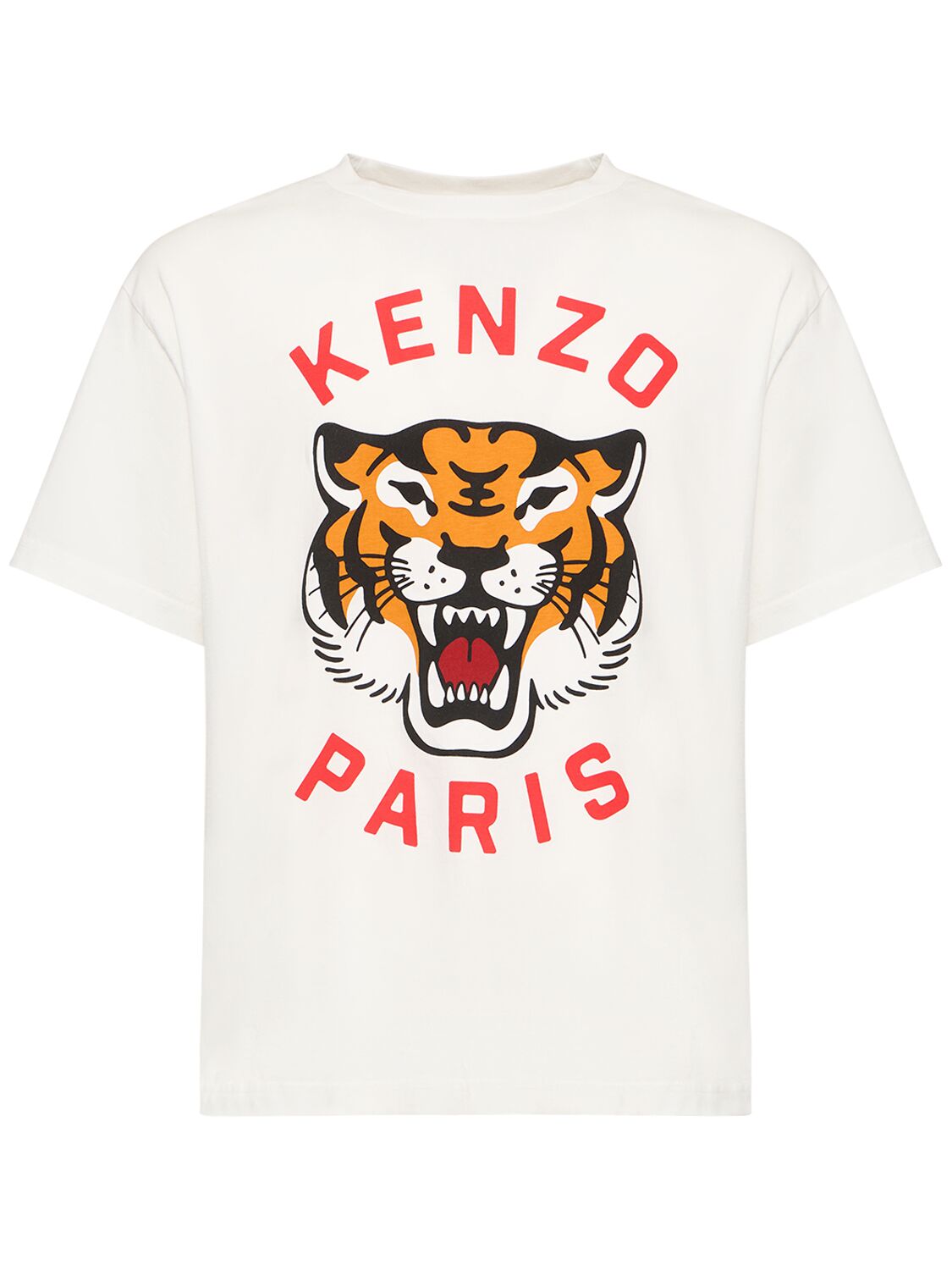 Shop Kenzo Tiger Print Cotton Jersey T-shirt In Off-white