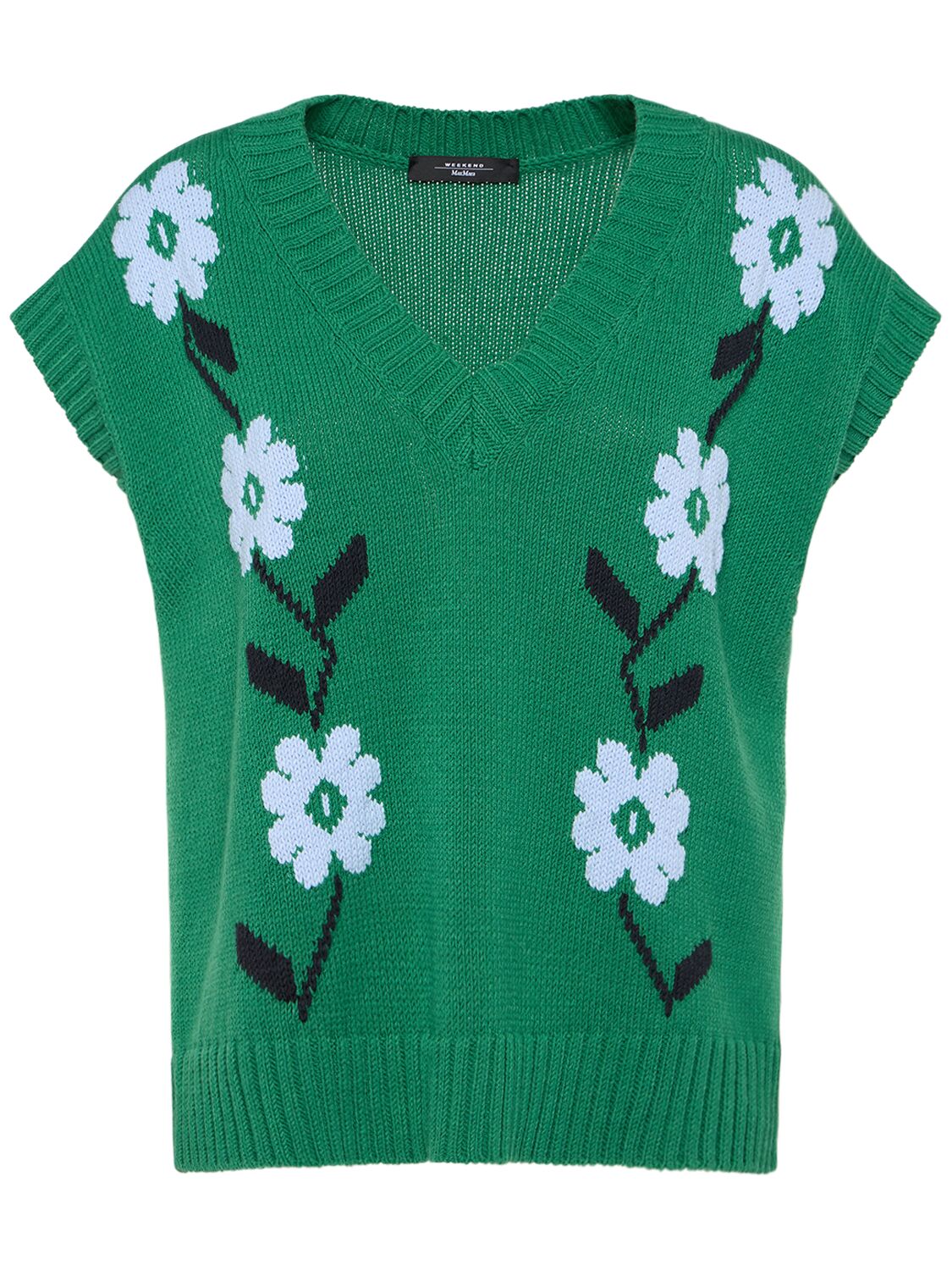 Weekend Max Mara Austria Embroidered Cotton Blend Waistcoat In Green/multi