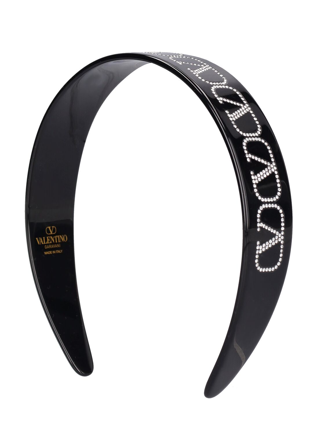 Valentino Garavani Crystal V Logo All Over Resin Headband In Black
