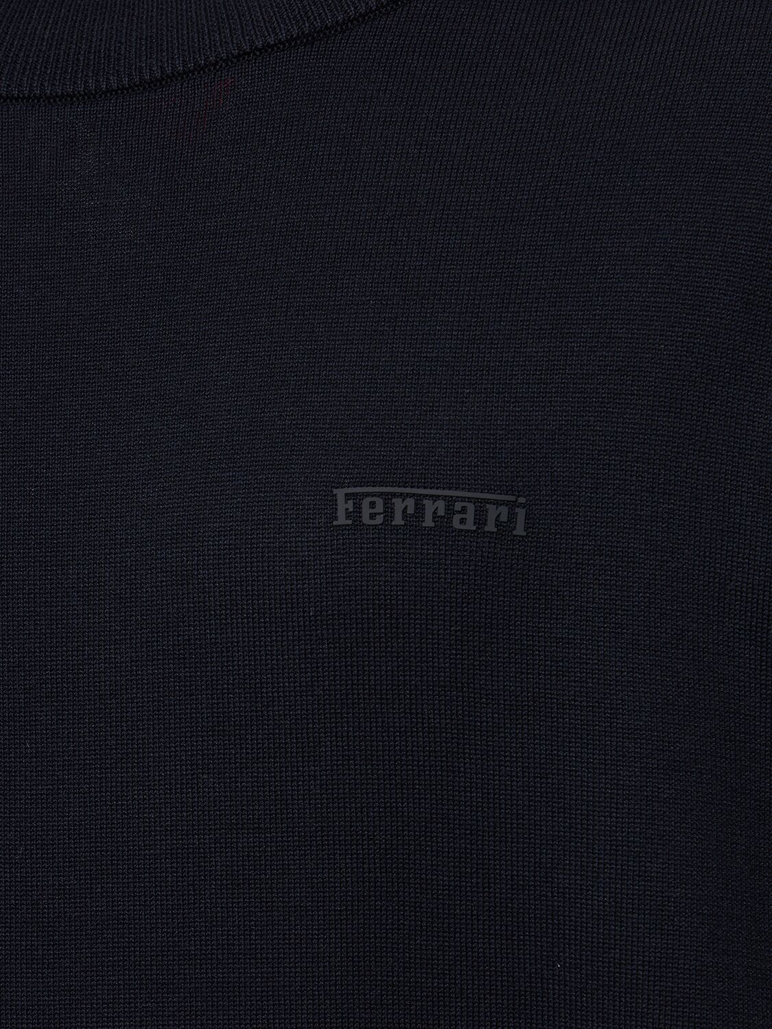 Shop Ferrari Logo Cotton & Silk Knit Sweater In Navy