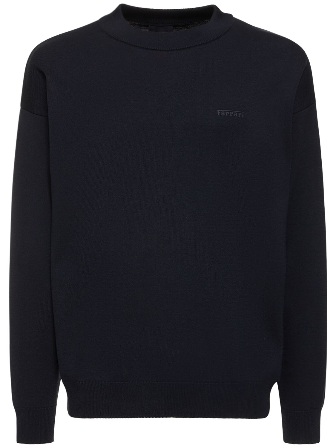 Ferrari Logo Cotton & Silk Knit Sweater In Blue
